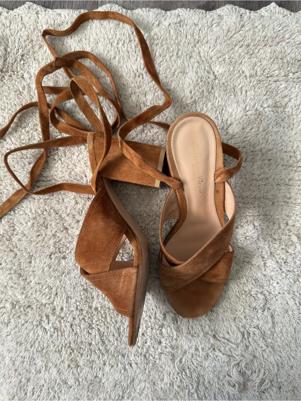 Gianvito Rossi Suede Wrap Sandals in Chestnut Brown